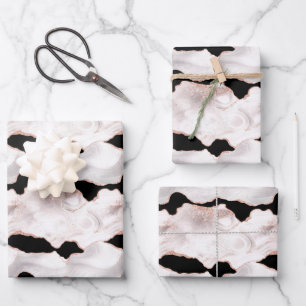 Rosa Gold Glitter Achat Schwarz Weiß Wirbel Geschenkpapier Set