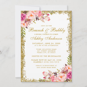 Rosa Gold Glitter Brautparty Brunch Einladung
