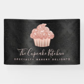 Rosa Gold Glitter Cupcake Schwarzer Damast Fette B Banner (Horizontal)