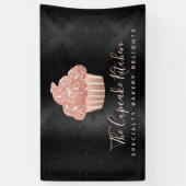 Rosa Gold Glitter Cupcake Schwarzer Damast Fette B Banner (Vertikal)