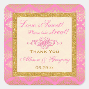 Rosa Gold Glitter, Damast Candy Buffet Aufkleber