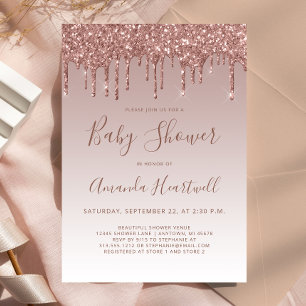Rosa Gold Glitter-Drip-Baby-Einladung
