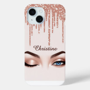 Rosa Gold Glitter-Drip mit femininem Augen-Make-up Case-Mate iPhone Hülle