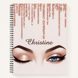 Rosa Gold Glitter-Drip mit femininem Augen-Make-up Notizblock