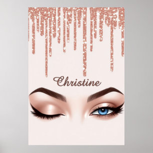 Rosa Gold Glitter-Drip mit femininem Augen-Make-up Poster