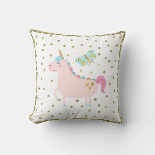 Rosa & Gold Glitter Einhorn Mädchen Schlafzimmer K Kissen