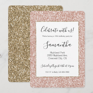 Rosa Gold Glitter Einladung