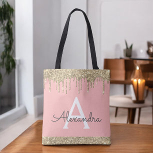 Rosa Gold Glitter Elegantes Monogramm Tasche