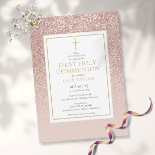Rosa Gold Glitter Erste Heilige Kommunion Save The Date