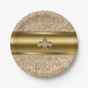Rosa & Gold Glitter-Fleur-de-Lis-Party Pappteller