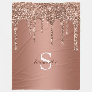 Rosa Gold Glitter Funkeln Tropfen Monogramm Name Fleecedecke
