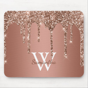 Rosa Gold Glitter Funkeln Tropfen Monogramm Name Mousepad