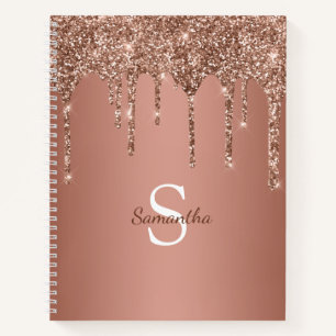 Rosa Gold Glitter Funkeln Tropfen Monogramm Name Notizblock