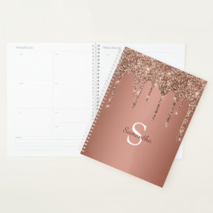 Rosa Gold Glitter Funkeln Tropfen Monogramm Name Planer