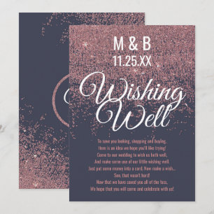 Rosa Gold Glitter Funken Navy Blau Wunschbrunnen Einladung