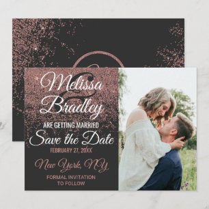 Rosa Gold Glitter Funken Schwarze Save-the-Dates Einladung