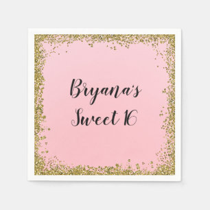 Rosa Gold Glitter Glam Edge Sweet 16 Benutzerdefin Serviette