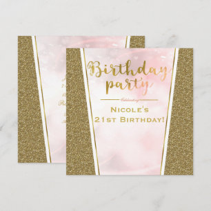 Rosa Gold Glitter Glam Funkelnde Geburtstagsfeier Einladung