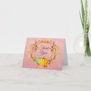 Rosa Gold Glitter Herbst Kürbis Danke Karte