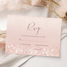 Rosa Gold Glitter Hochzeitsdusche RSVP Karte