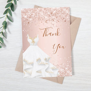 Rosa Gold Glitter Kleid glamouröse Dankeskarten Dankeskarte