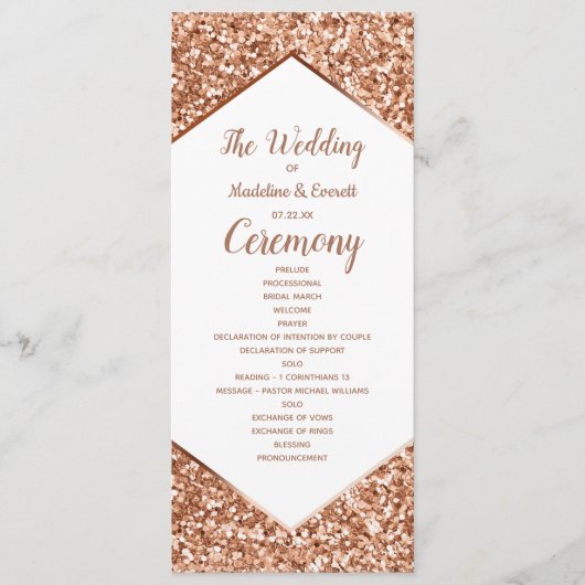 Rosa Gold Glitter Konfetti Glam Hochzeitsprogramm Programm (Vorderseite)