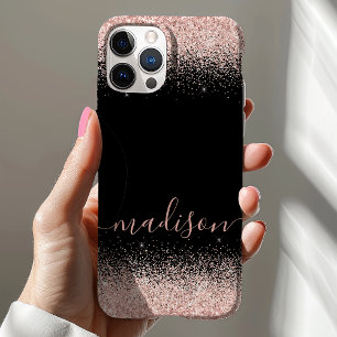 Rosa Gold Glitter Konfetti Schwarz Personalisiert Case-Mate iPhone Hülle