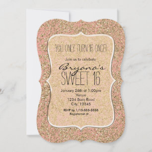Rosa & Gold Glitter Kristall Glam Party Einladunge Einladung