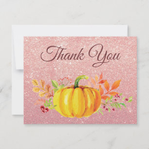 Rosa Gold Glitter-Kürbis-Herbst-Dankeschön-Karte Dankeskarte