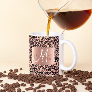 Rosa Gold Glitter Leopard Monogram Spaß Kaffeetasse