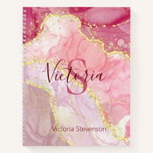 Rosa Gold Glitter Marmor Geode Monogramm Notizblock