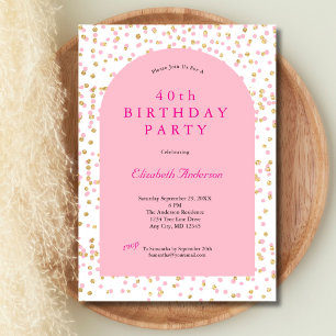 Rosa Gold Glitter Moderne Bögen 40. Geburtstag für Einladung
