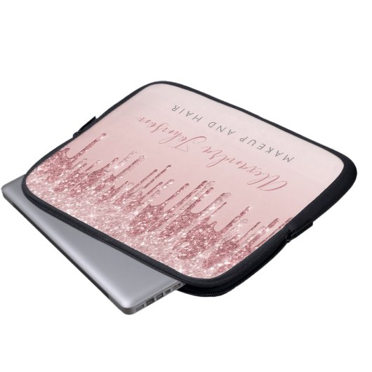 Rosa-Gold-Glitter-Monogramm Laptopschutzhülle (Vorne Knopf)