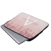 Rosa-Gold-Glitter-Monogramm Laptopschutzhülle (Vorne Knopf)