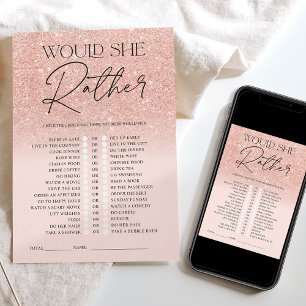 Rosa Gold Glitter Ombre Pink Bridal Spiel Einladung