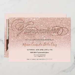 Rosa Gold Glitter Ombre Schriftzug pink Quinceañer Folieneinladung