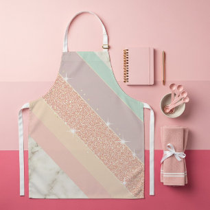 Rosa Gold Glitter Pastell Marmor Diagonale Streife Schürze