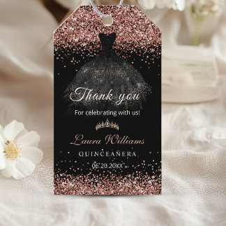 Rosa Gold Glitter Prinzessin Quinceañera Danke Geschenkanhänger