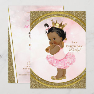Rosa Gold Glitter Prinzessin Vintage Baby Mädchen  Einladung