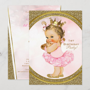 Rosa Gold Glitter Prinzessin Vintage Baby Mädchen  Einladung