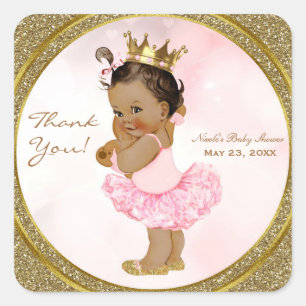 Rosa Gold Glitter Prinzessin Vintage Babymädchen G Quadratischer Aufkleber