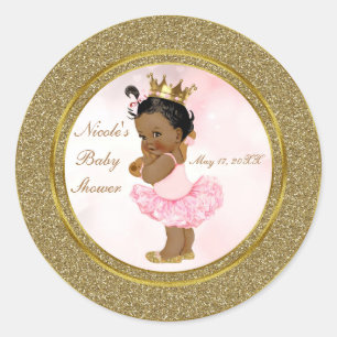 Rosa Gold Glitter Prinzessin Vintage Schwarz Baby  Runder Aufkleber