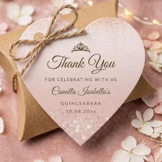 Rosa Gold Glitter Quinceañera Herz Geschenkanhänger