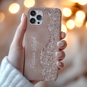 Rosa Gold Glitter-Rahmen-Monogramm-Name iPhone 16 Pro Max Hülle