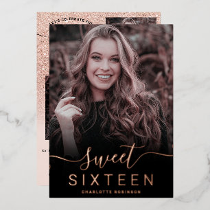 Rosa Gold Glitter rosa Ombre 5 Fotos Sweet 16 Folieneinladung
