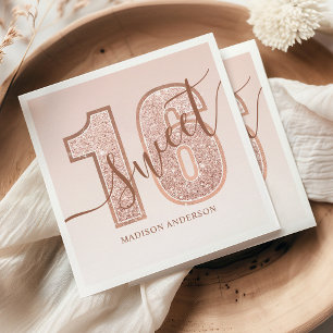 Rosa Gold Glitter Schrift Süße 16 Geburtstag Serviette