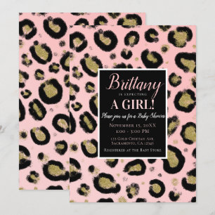 Rosa Gold Glitter & Schwarz Leopard Baby Shower Einladung