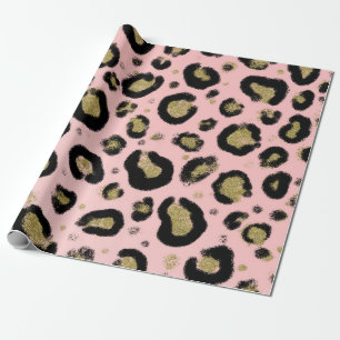 Rosa Gold Glitter & Schwarz Leopard Cheetah Druck Geschenkpapier
