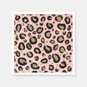 Rosa Gold Glitter & Schwarz Leopard Gepard Druck Serviette
