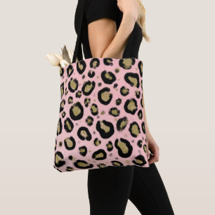 Rosa Gold Glitter & Schwarz Leopard Gepard Druck Tasche